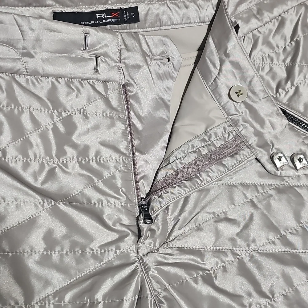 RLX Ralph Lauren High Waist Metallic Silver Quilted Joggers Pants Size 10